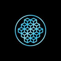 Blockchain Blocks in circle vector blue outline icon. Block-chain colored line round symbol