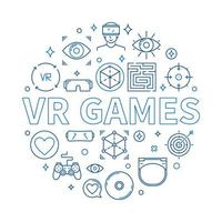 juegos vr vector ilustración redonda en estilo de línea delgada