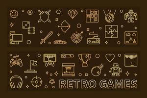 un conjunto de juegos retro esbozan pancartas doradas. ilustración vectorial vector