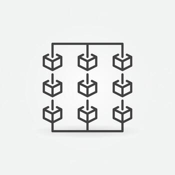 Blockchain Technology with Nine Blocks vector concept linear icon