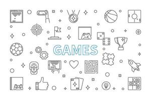 Games vector concept outline illustration on white background