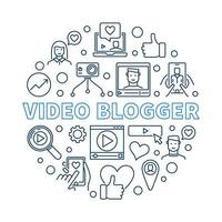 Video Blogger vector round concept linear illustration