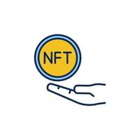 NFT Coin with Hand colored icon. Vector Non-Fungible Token symbol