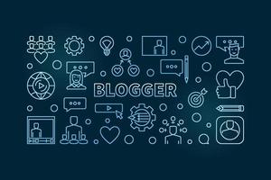 Blogger vector blue creative outline horizontal illustration