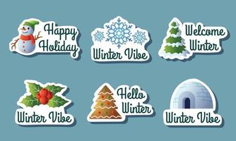 Happy winter stickers collection Royalty Free Vector Image