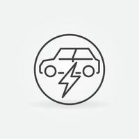 Electric car with Lightning vector thin line round icon