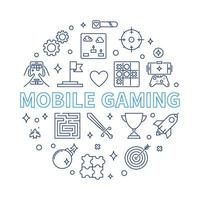 Mobile Gaming vector round illustration in outline style