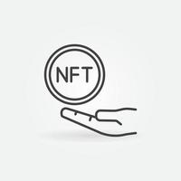 Hand with NFT Coin vector line Non-Fungible Token concept icon