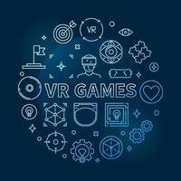 ilustración de contorno azul de concepto redondo de juegos de vr de vector