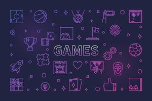 Games vector colored concept linear horizontal banner