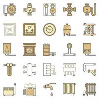 House Heating and Heaters colored concept vector icons set