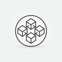 Block Chain in circle vector concept thin line icon - round sign with four blocks