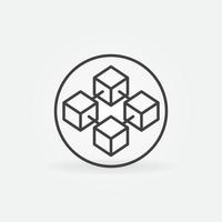 Block Chain in circle vector concept thin line icon - round sign with four blocks