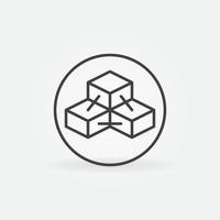 Circle with Blockchain and Three Blocks outline vector concept icon