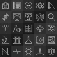 STEM education vector icons collection on dark background