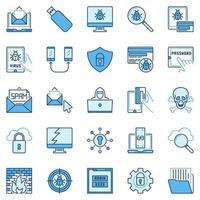 Hacking or Hacker colored icons. Vector computer virus signs