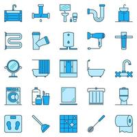 iconos azules del baño. vector, inodoro, y, baño, símbolos vector