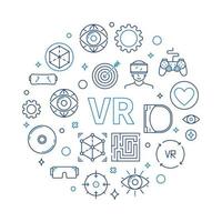 VR - virtual reality round vector illustration in outline style