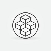 Circle with Blockchain vector line concept round icon. Four Blocks symbol