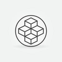 Circle with Blockchain vector line concept round icon. Four Blocks symbol