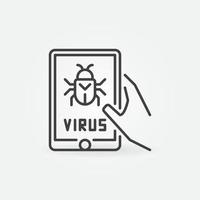 Hand holding Tablet with Virus vector concept line icon