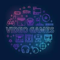 Vector Video Games concept circular colorful linear illustration