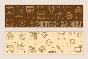 conjunto de dos banners lineales de juegos retro. ilustración vectorial vector