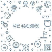 VR Games vector frame or illustration in thin line style