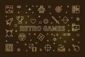 Retro Games vector concept golden banner in thin line style