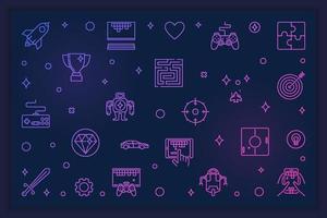 Video Games outline colored illustration - vector Gamer banner