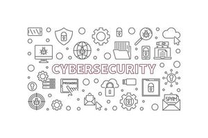 Cybersecurity vector concept outline horizontal illustration