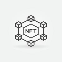 blockchain con icono de vector de contorno de token no fungible. simbolo nft