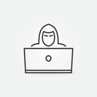 Hacker outline icon. Man with Laptop vector linear symbol