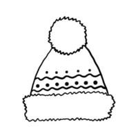 Winter hat icon with pompom. Doodle style vector. Knitted wool cap with pompom isolated on white background. Illustration for graphics, website, logo. vector