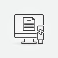 Computer with Broken USB Drive vector outline icon