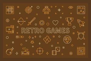 Retro Games vector concept creative banner in outline style