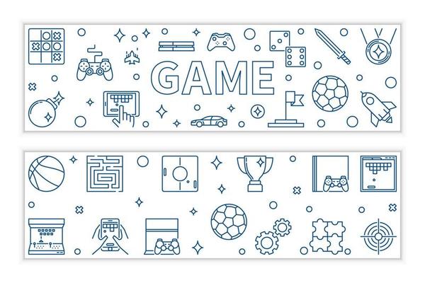 Set of 2 Game outline banners. Games vector illustration