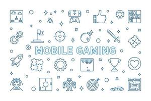 Mobile Gaming vector concept banner in outline style