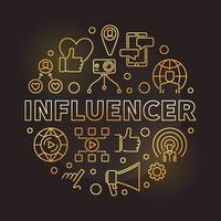 Influencer vector round concept golden outline illustration