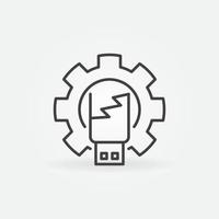 Broken USB in Gear vector concept icon in thin line style