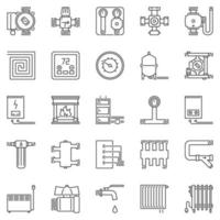 conjunto de iconos de contorno de sala de calderas y calefacción. señales de calentadores vectoriales vector