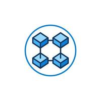 Circle with Four Connected Blocks modern icon. Blockchain Technology vector blue round symbol