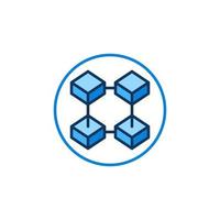 Circle with Four Connected Blocks modern icon. Blockchain Technology vector blue round symbol