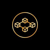 Circle with Block-Chain vector line colored icon - Blockchain Crypto golden round symbol