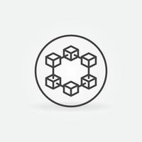 Circle with Six Blocks vector thin line Blockchain concept icon or sign