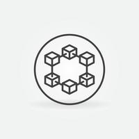 círculo con seis bloques vector icono o signo de concepto de cadena de bloques de línea delgada