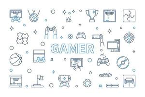 Gamer vector concept horizontal illustration in thin line style