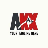 Simple and unique letter or word AKX sans serif font with axe inside negative space image graphic icon logo design abstract concept vector stock. Can be used as symbol related to initial or adventure