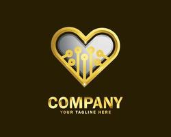 luxury gold love tech logo design template vector
