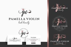 Initial letter PV P lash, Eyebrow, Lashes, eyelash extension logo design collection for Branding vector